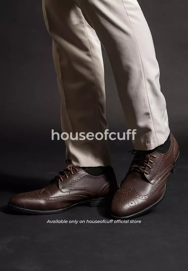Sepatu kulit pria formal pantofel oxford wing tip coklat tua