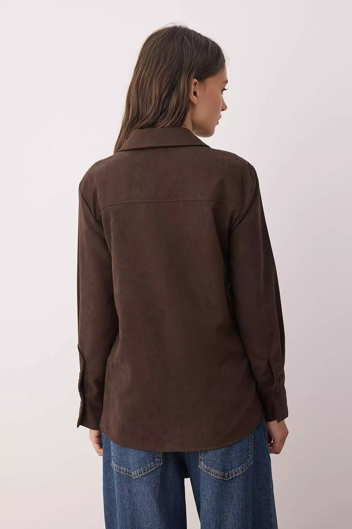 Dark Brown Regular Fit Suede Shirt Twoaw26Go00027