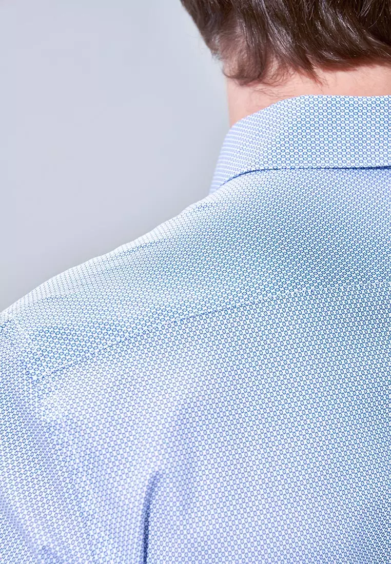 Deep Blue Grid Pattern Slim Fit Shirt