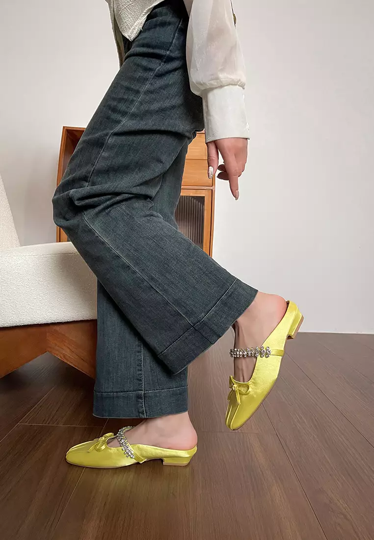 Bowknot Rhinestone Strap Satin Mules WW6579-5