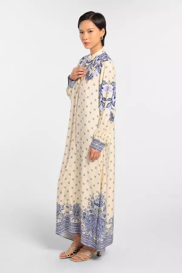 MINIMAL - Amiri - Gamis Tangan Balon Motif Ornament - Beige Warna Beige
