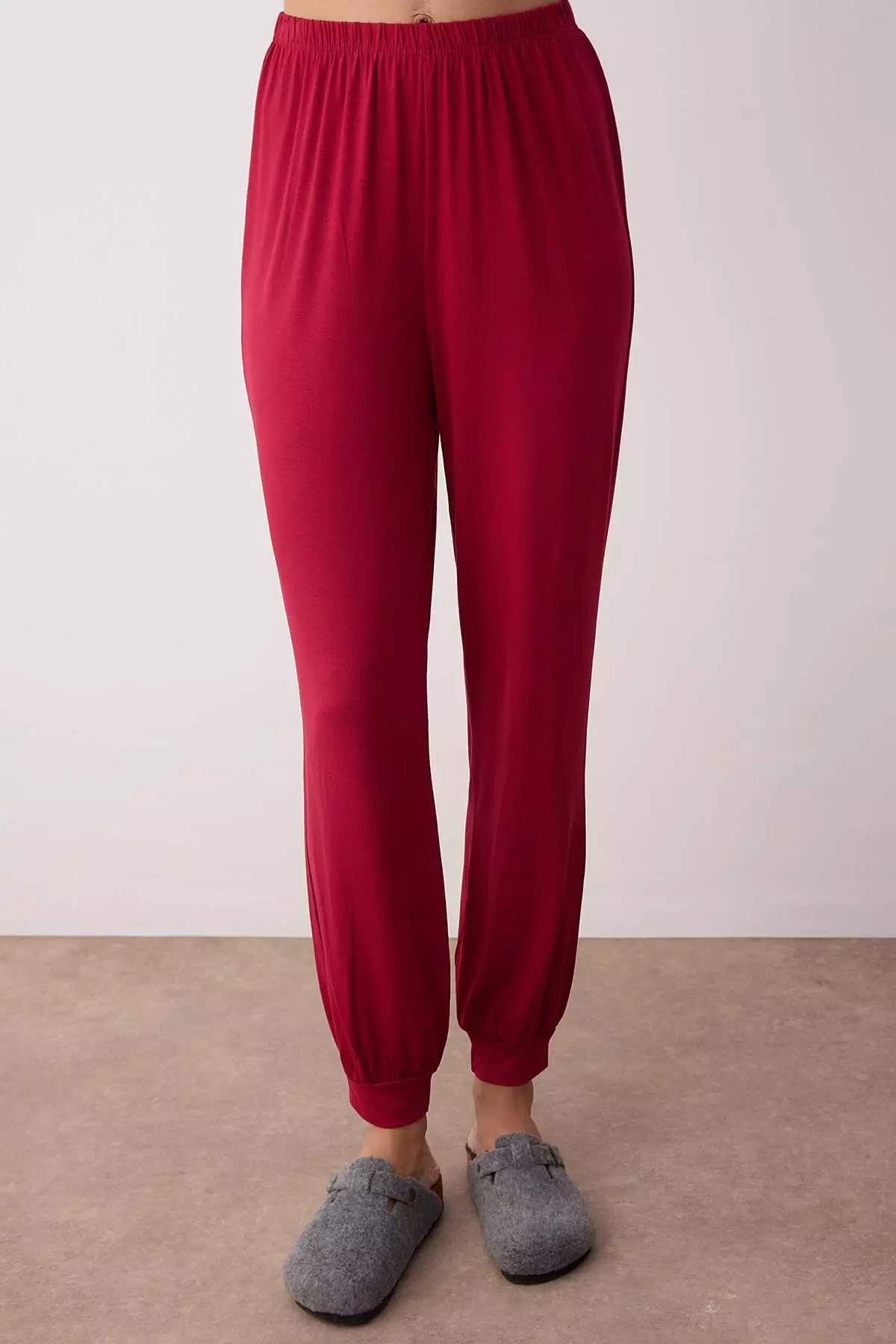 Burgundy Raglan Sleeve Viscose Knitted Pajama Set Thmaw26Pt00019