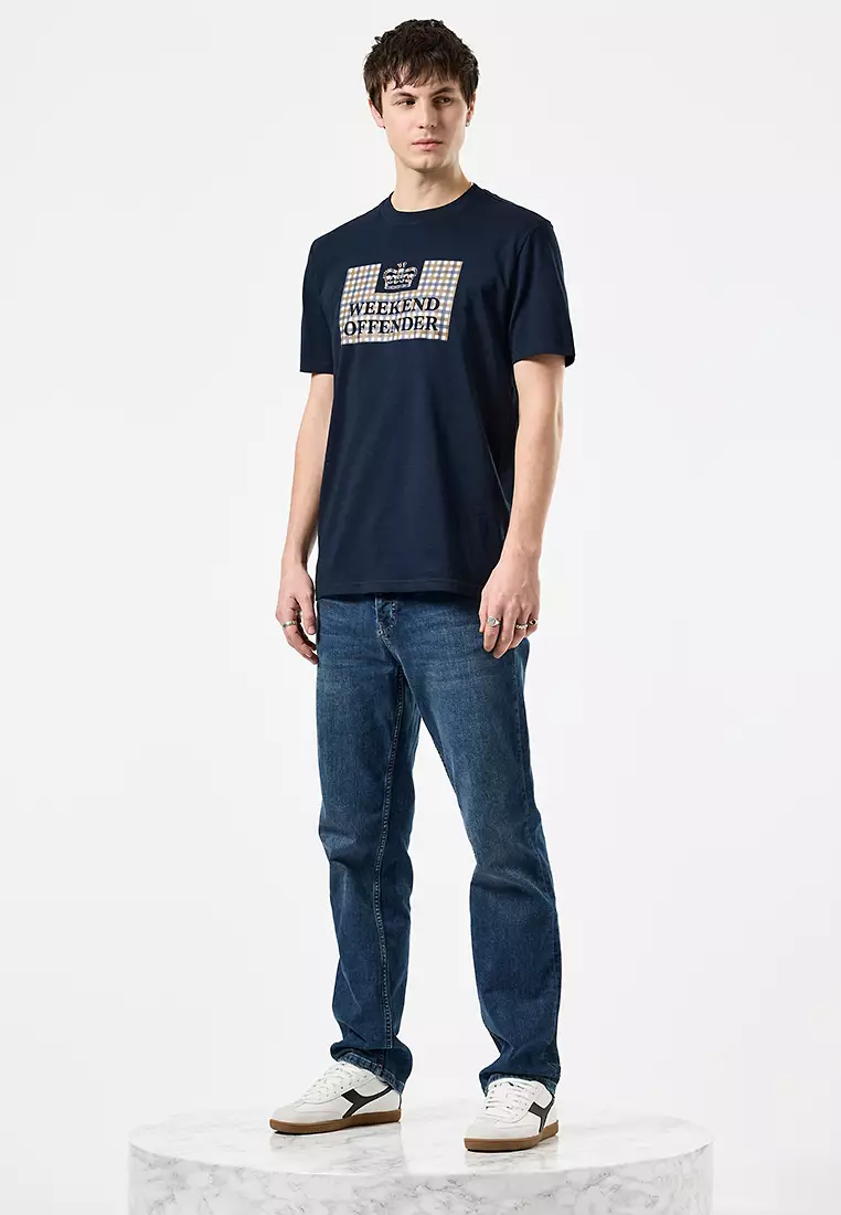 MENS NAVY/MID HOUSE CHECK SHEVCHENKO CHECK PRISON TEE