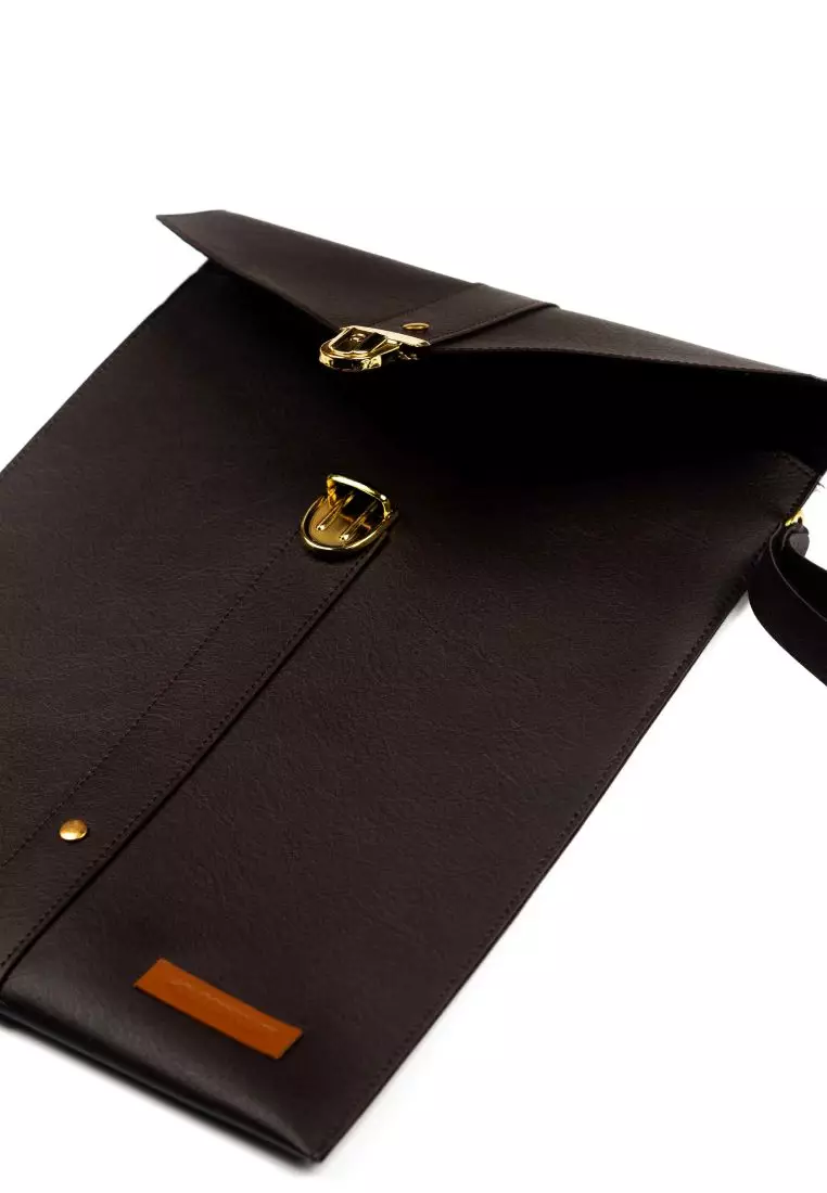 Houseofcuff Clutch Pria Tas Tangan Unisex Cokelat Tua Model Kancing