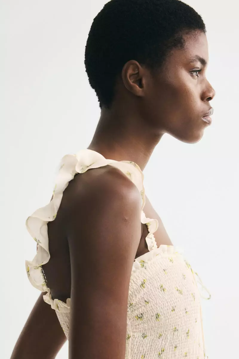 Frill-trimmed smocked-bodice dress