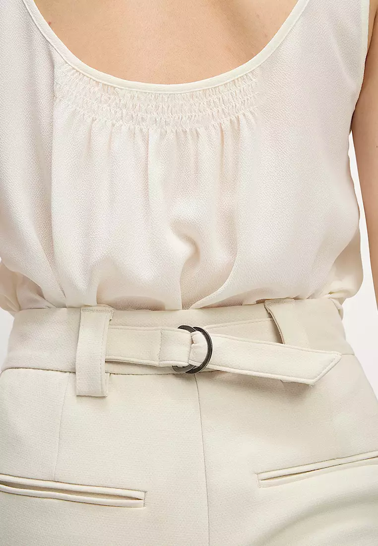 Crepe Tab Detail Wide Leg Trousers