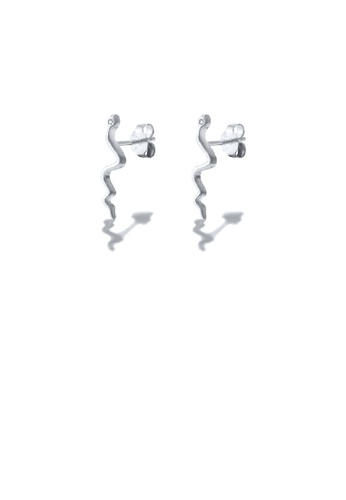 Glamorousky white 925 Sterling Silver Simple Personality Snake Stud Earrings with Cubic Zirconia F5C88AC44B5E3AGS_1