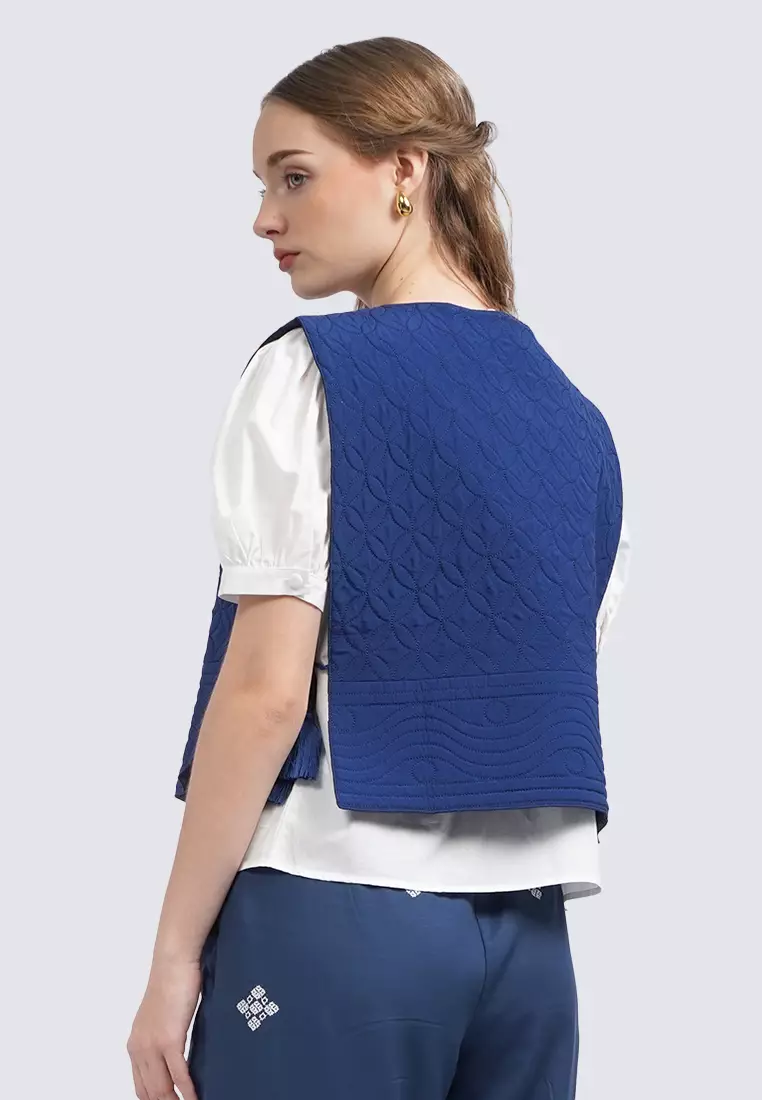 Quilted Vest with Side Tie NAVY