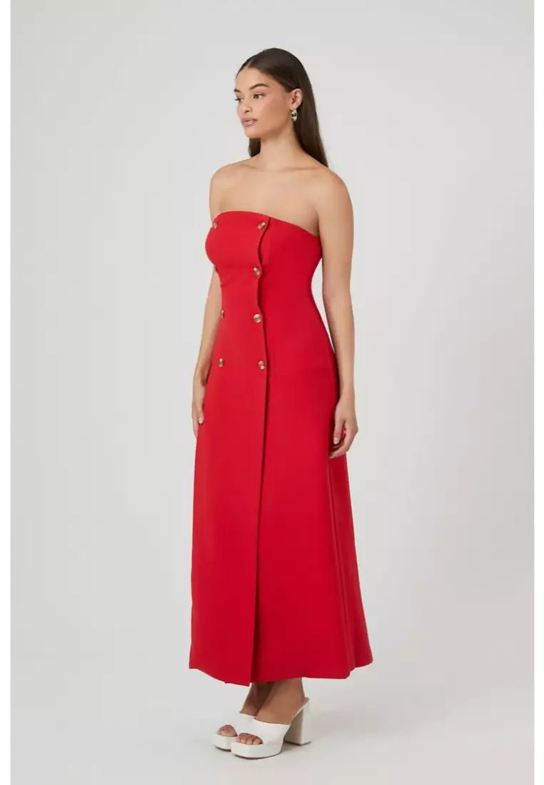 Double Breasted Strapless Maxi Dress