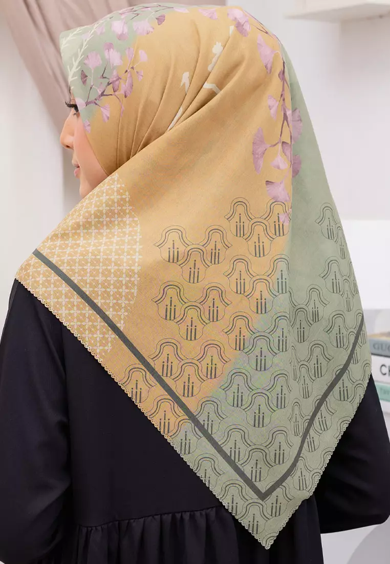Serene Signature Square Voile Scarf Hijab Premium Wanita Golden Pandan