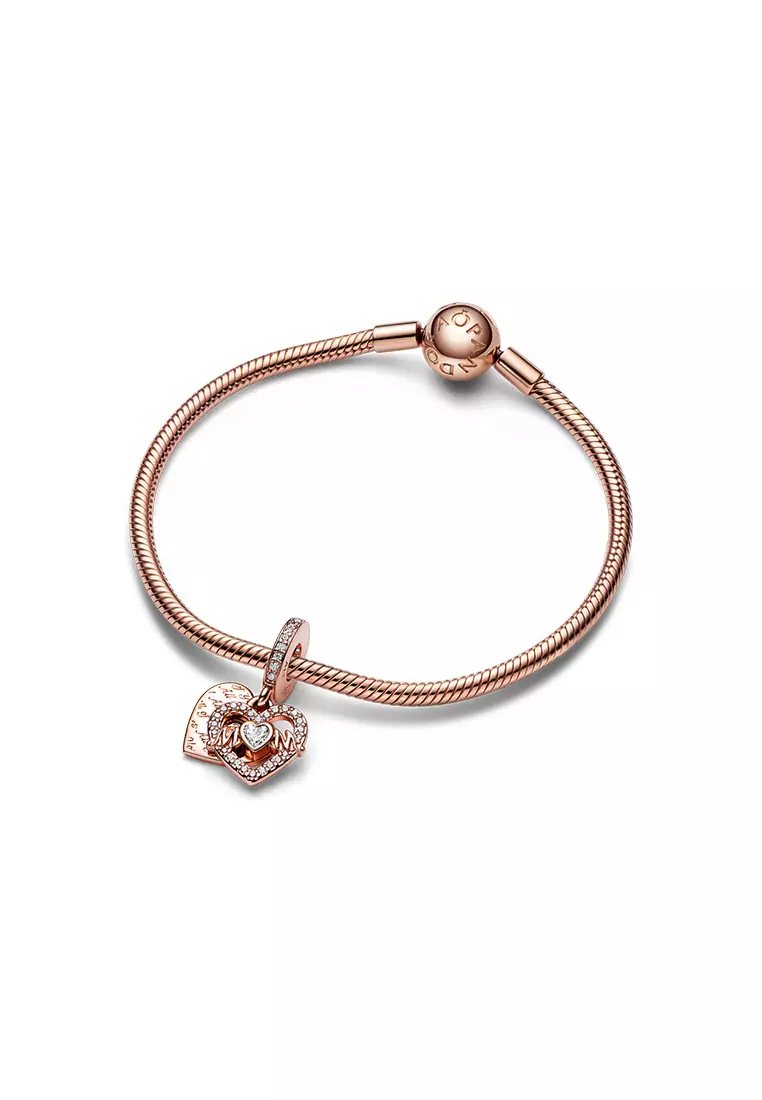 Pandora 14K Rose Gold Plated Heart & Mum Dangle Charm