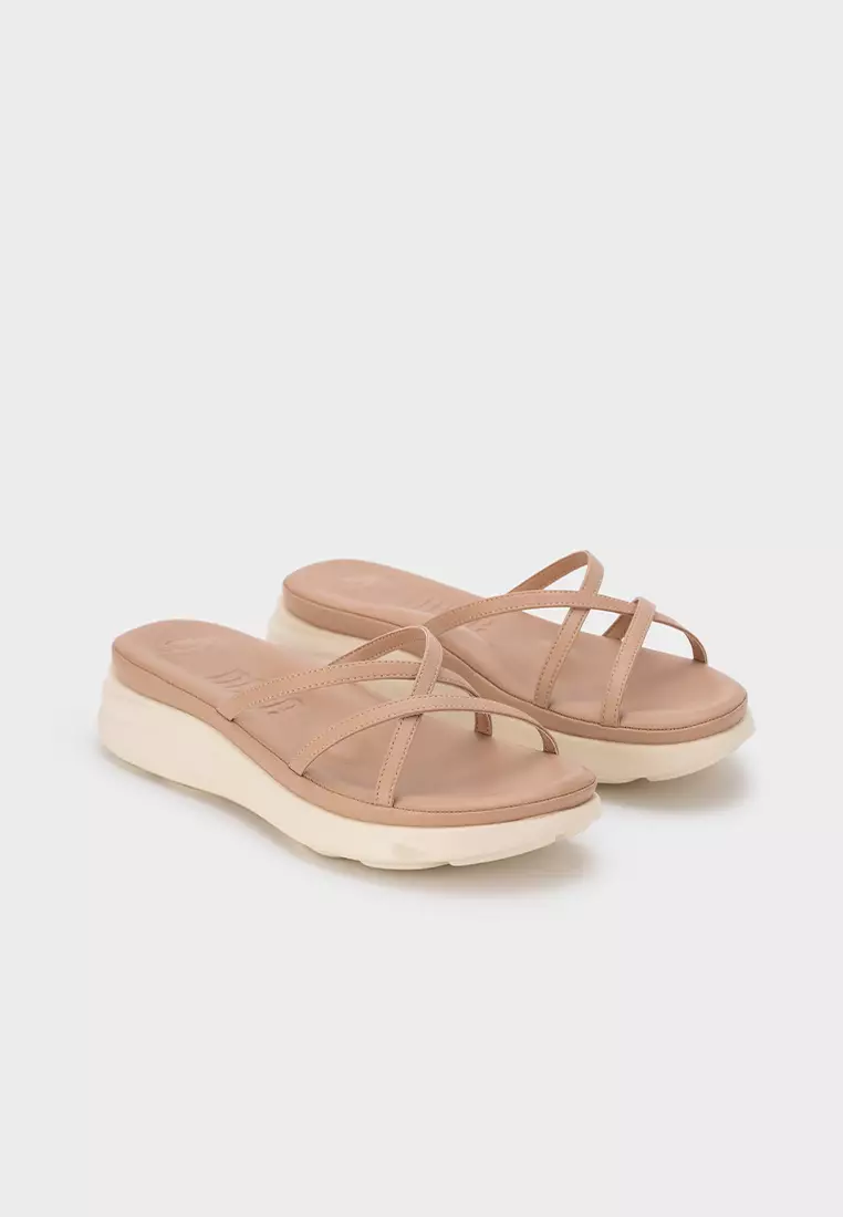 LEATHER CHUNKY SPORTY STRAP PLATFORM SLIDE