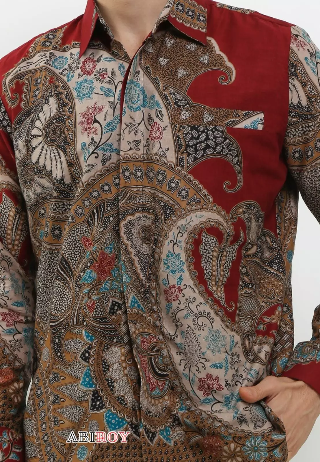 Kemeja Batik Pria Premium Slimfit Elegant Modern Lengan Panjang Bimasatya Maron