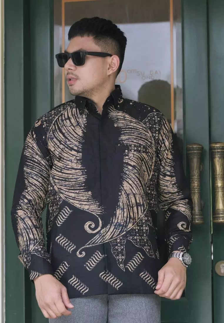 kemeja batik pria lengan panjang dobby lasem batik bulu sh 345