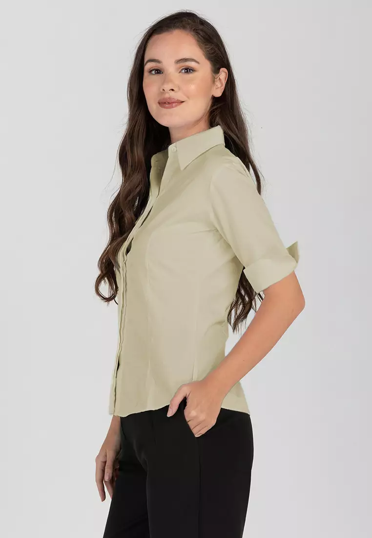Diana 3/4 Sleeve Plain Button Down Office Blouse