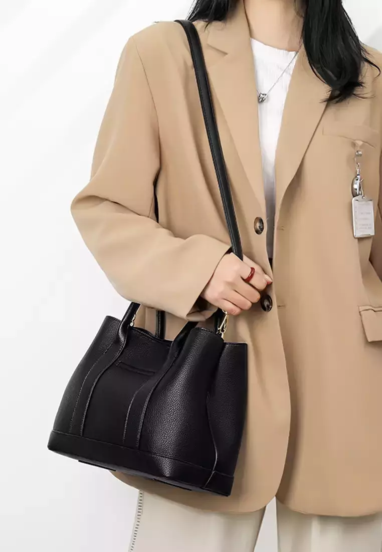 Stylish Faux Leather Three Way Tote Bag