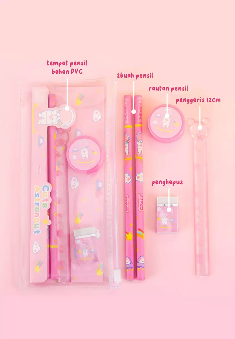 Wakakids Set Alat Tulis Sekolah Anak Mini Stationary 5in1 Motif Astronot Venrc Biru