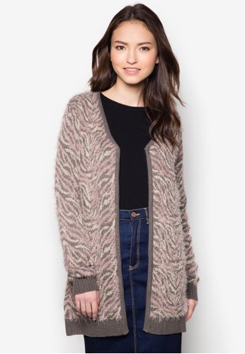 斑馬紋針織zalora時尚購物網的koumi koumi長版開襟外套, 服飾, 服飾