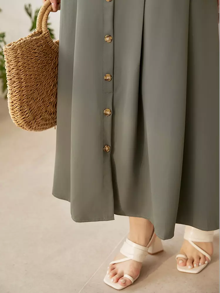 Button-down pleats A-line blazer-style long skirt [CA2959]