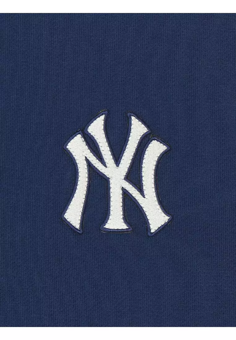 ☆MLB Korea☆ Denim-like Monogram Big Lux Hoodie NY Charcoal เสื้อยืด Denim-Like Lettering Monogram Big Lux Oversized-Fit
