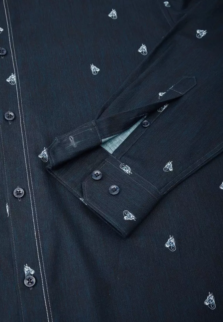 G2000 Wrinkle-Free Mini Horse Digital Print Comfort Fit Oxford Casual Shirt