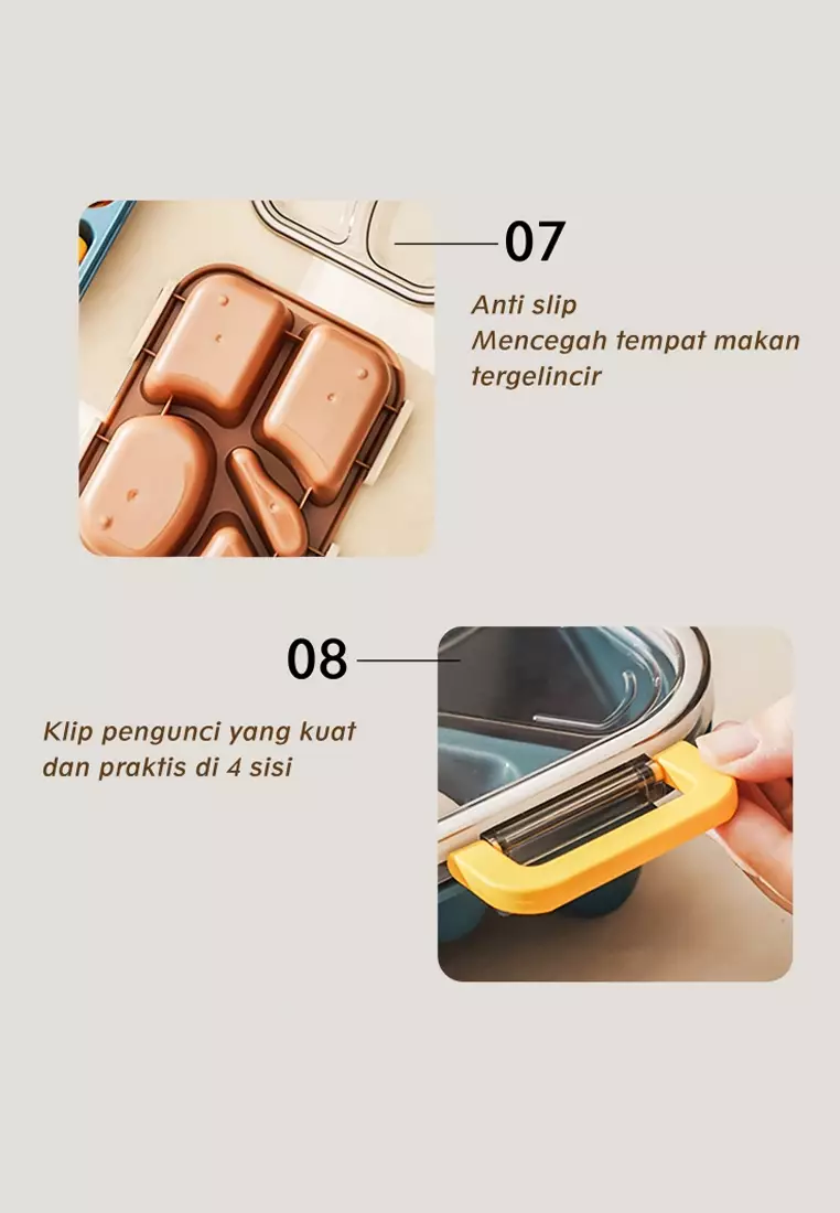 Wakakids Lunch Box Bento 5 Sekat Kotak Makan Bekal Portable BPA Free Anti Tumpah Free Sendok Navy