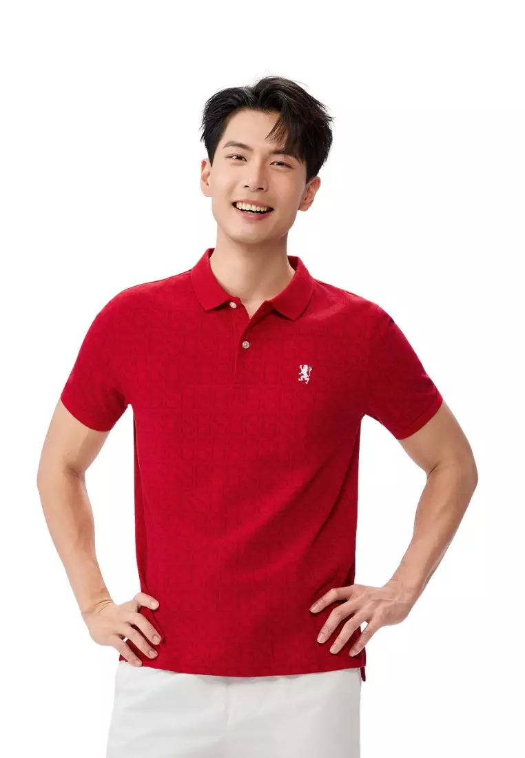 Giordano Men NDP 2026 Collection Slim Fit Cotton Lycra Lion Embroidery Polo T-Shirt (Singapore National Day Parade)