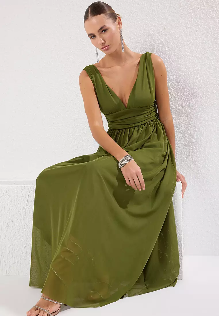 A-Line V-Neck Knitted Long Elegant Evening Dress
