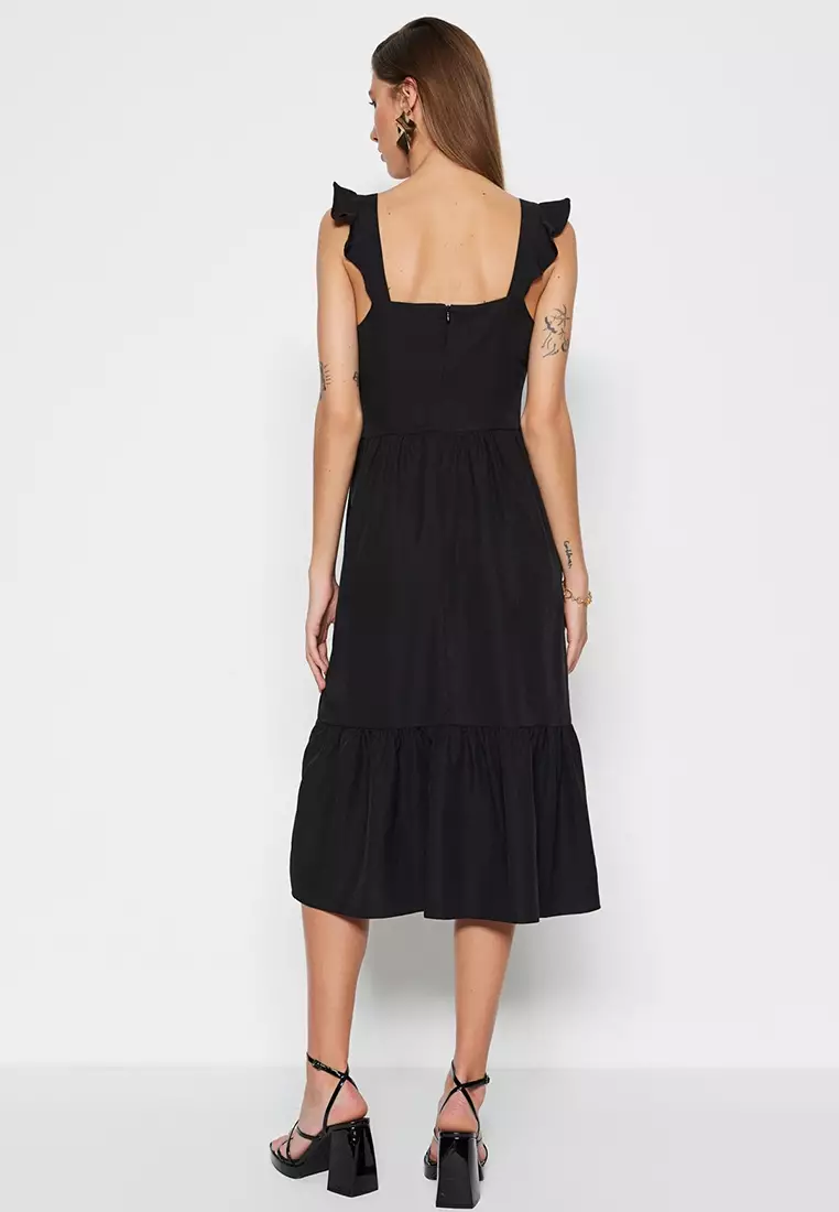 Straight Cut Woven Ruffle Detailed Dress