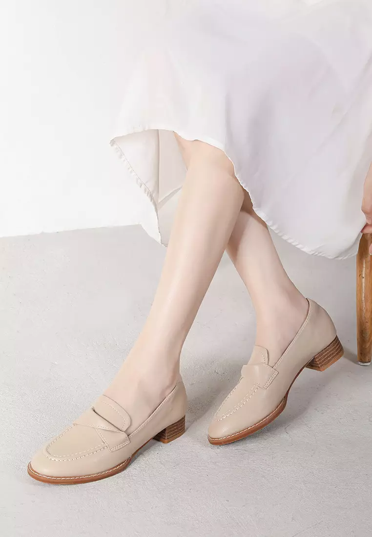 褶皺搭帶真皮樂福鞋 TH138-1