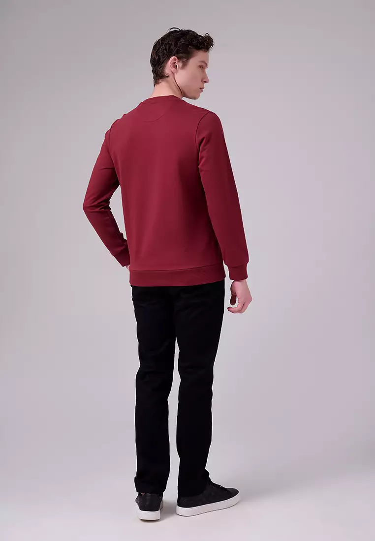 MANZONE - Sweatshirt Lengan Panjang Pria Swade 01 - Maroon Warna Maroon