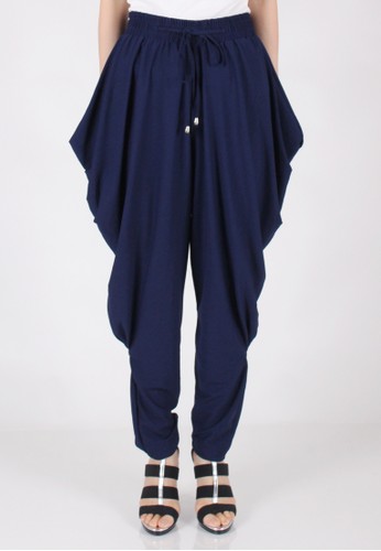 Drawstring Pleated Baggy Pants - Navy