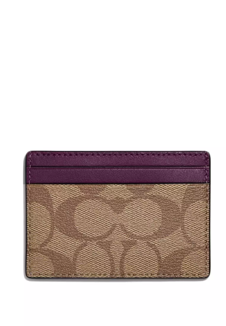 Buy Coach Coach Card Case In Signature Canvas - Brown/Boysenberry 2024 ...