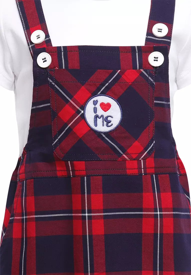 Qna Girl Achava Overall Dress Pendek anak Putih