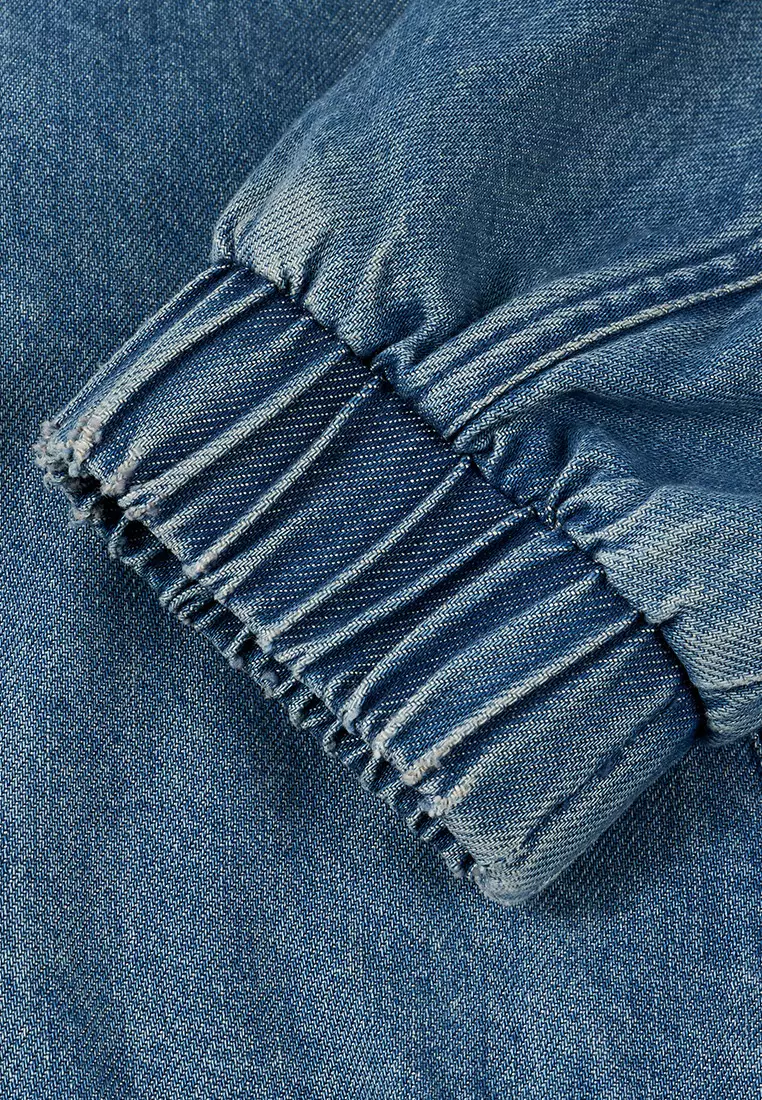 WOMEN'S SIDE STRIPE LOOSE FIT CROPPED DENIM JACKET