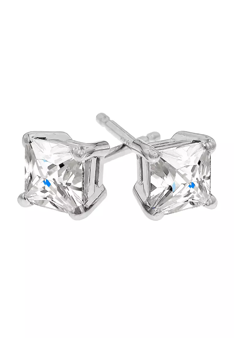 Radiant Stud Earrings 8mm-White Gold/Clear