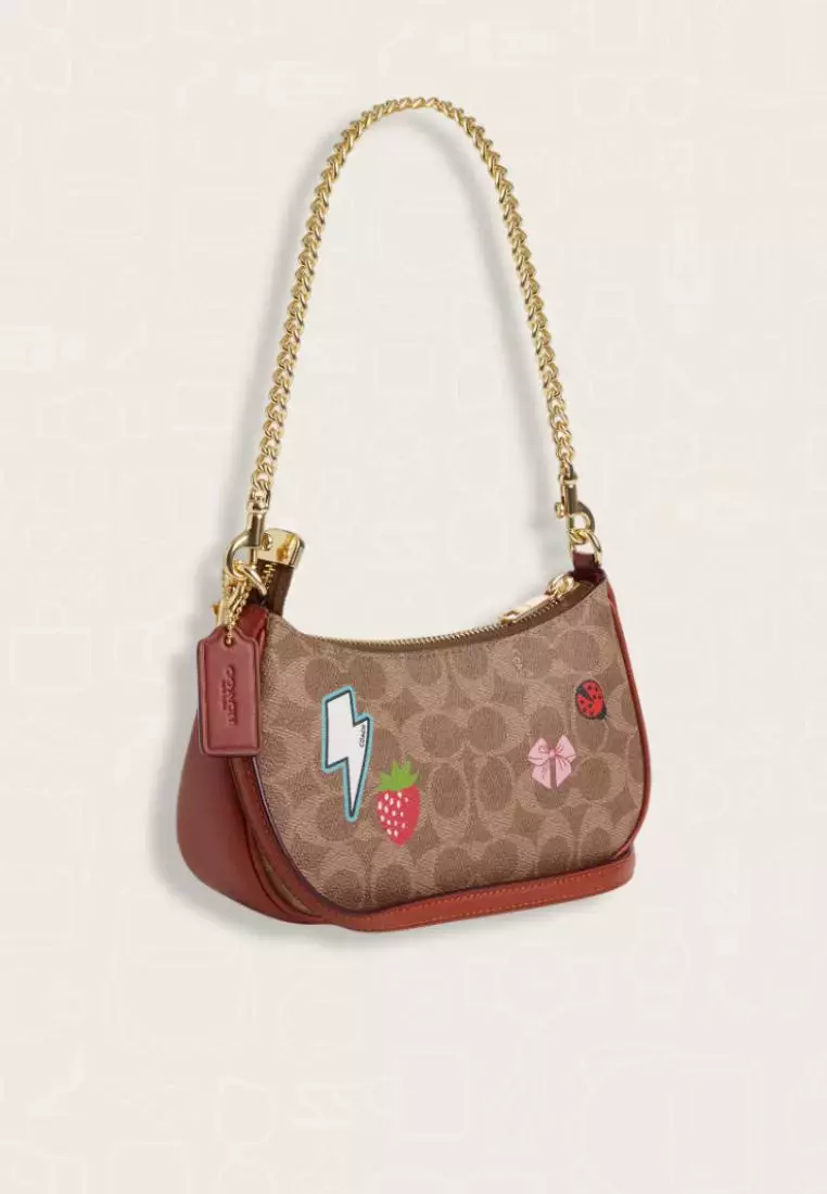 Coach Teri Mini Crossbody Bag In Signature Canvas With Sticker Print Tan Multi