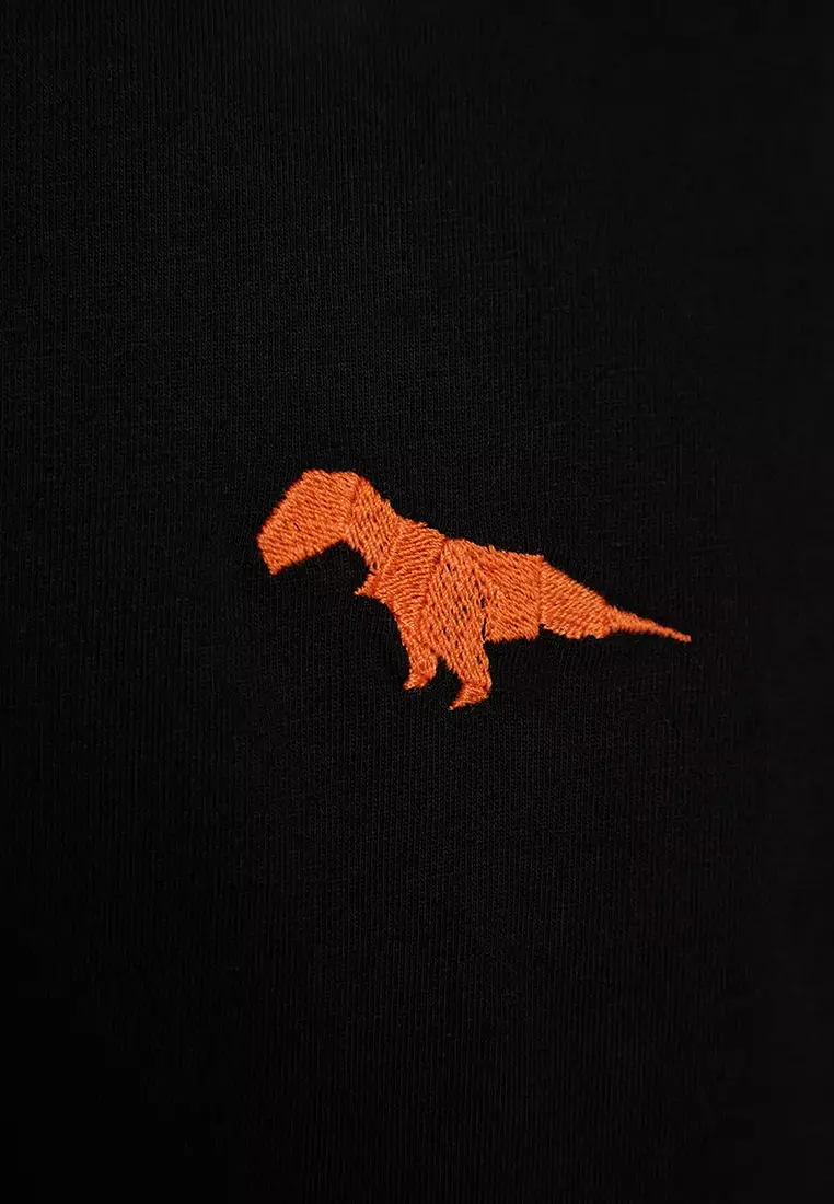 Crew Neck Short Sleeve Dinosaur Embroidered T-Shirt