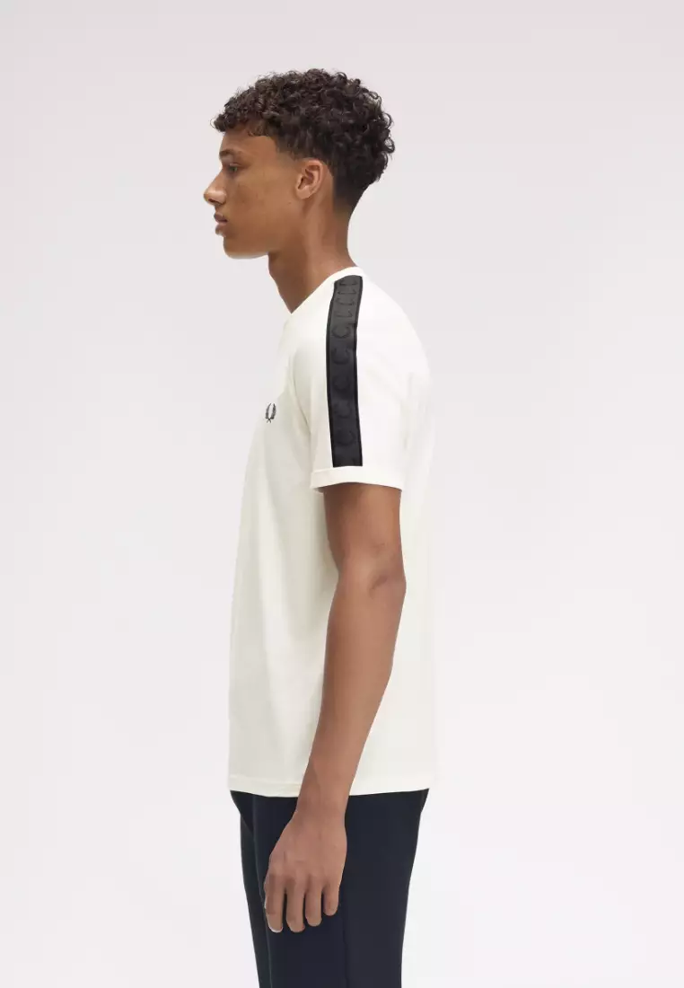 Fred Perry M4613 Contrast Tape Ringer T-Shirt (Light Ecru / Anchor Grey)