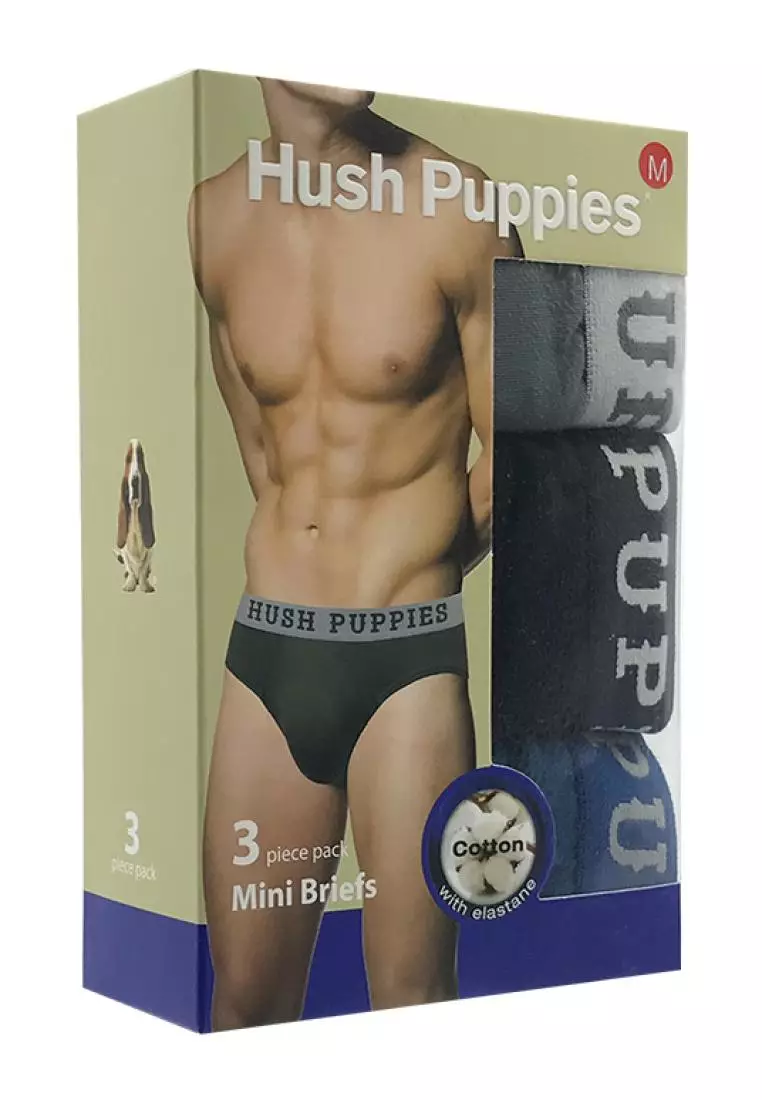 Hush Puppies 3pcs Men's Mini Briefs, Cotton Elastane