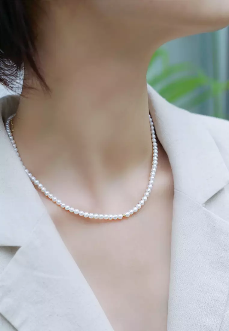 Gold pearl discount long necklace