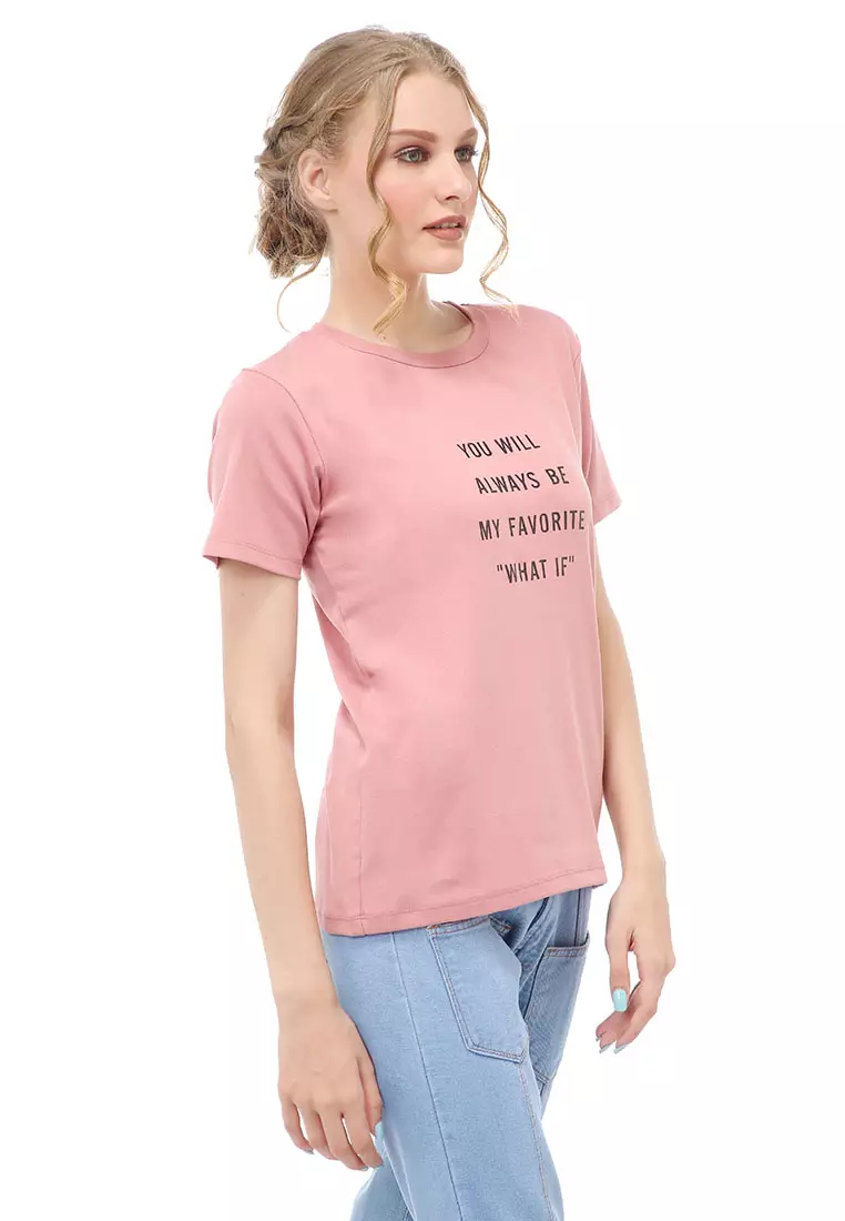 Genevie Kaos Kasual Wanita Lengan Pendek You Will Be Material Cotton ORIGINAL - Dark Pink