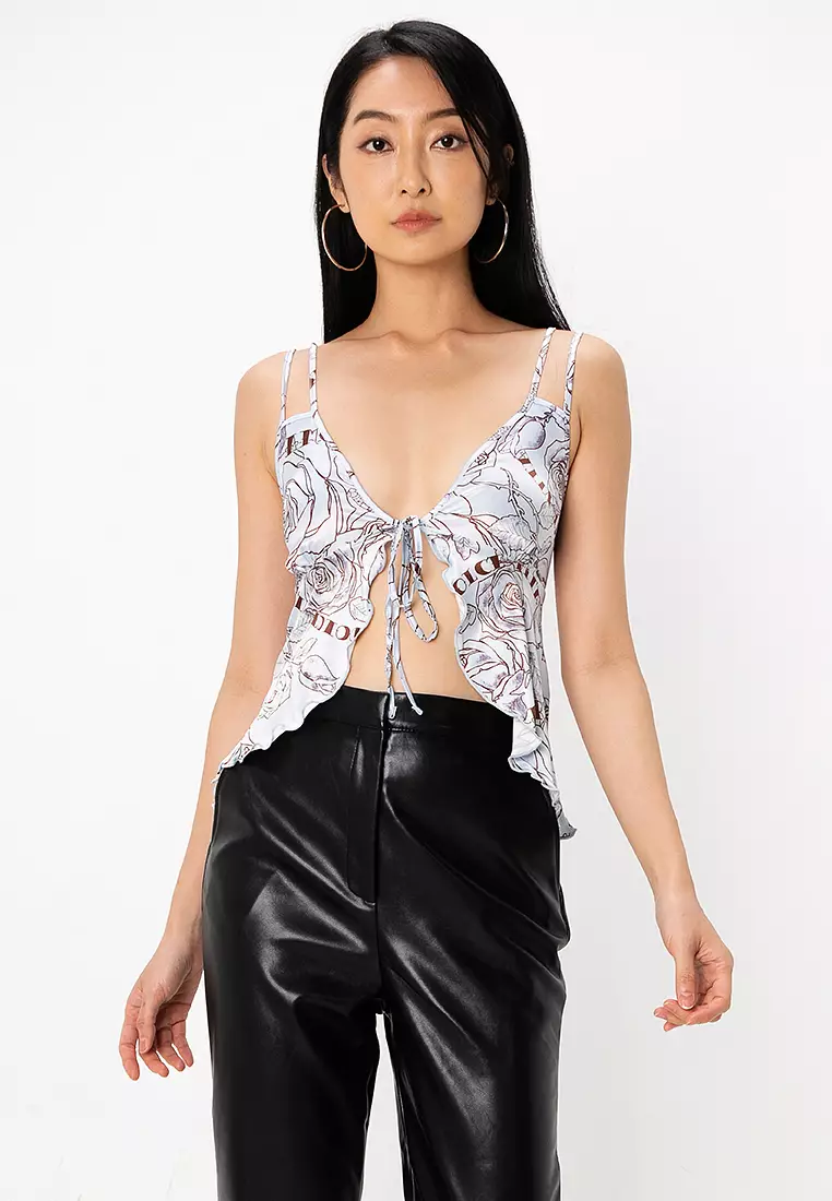 Satin Sleeveless Wavy Hem Top