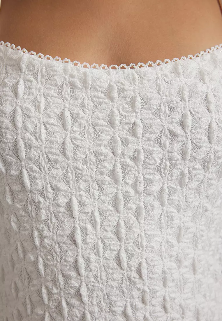 White Lace Bodycone/Fits Body Strappy Midi Knit Dress TWOSS25EL00533