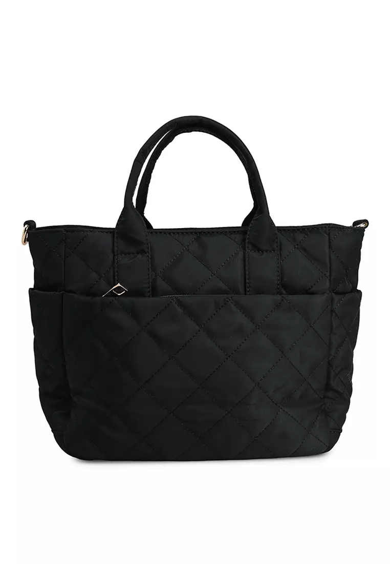 Quilted Nylon Convertible Top Handle Bag