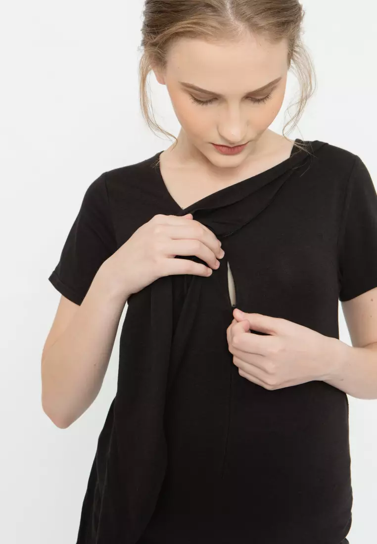 Buy Bove by Spring Maternity Cloria Overlap Nursing Top Black Online