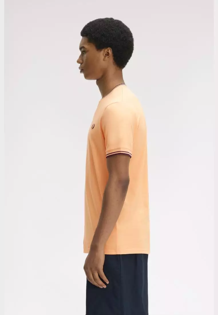 Fred Perry M1588 Twin Tipped T-Shirt (Peach / French Navy / French Navy)
