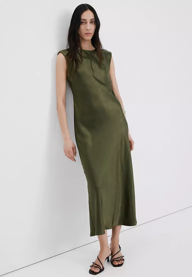Buy Mango Satin Shoulder Pad Dress 2026 Online | ZALORA
