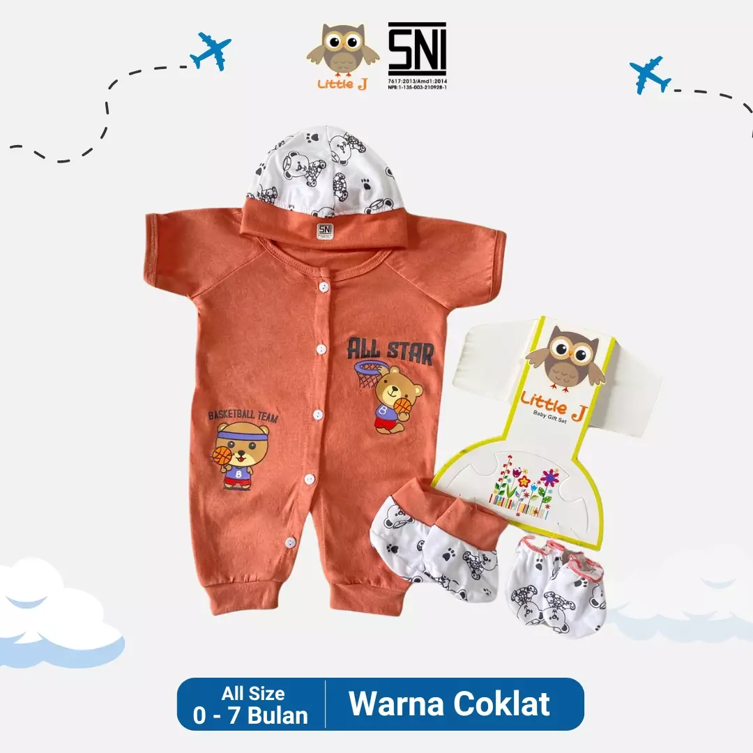 LITTLE J - ALL STAR BEAR 0-9BULAN ROMPER BABY 4 IN 1 SLEEPSUITE JUMPER BODYSUITE GIFT SET - SET BABY PEREMPUAN DAN BABY LAKI LAKI