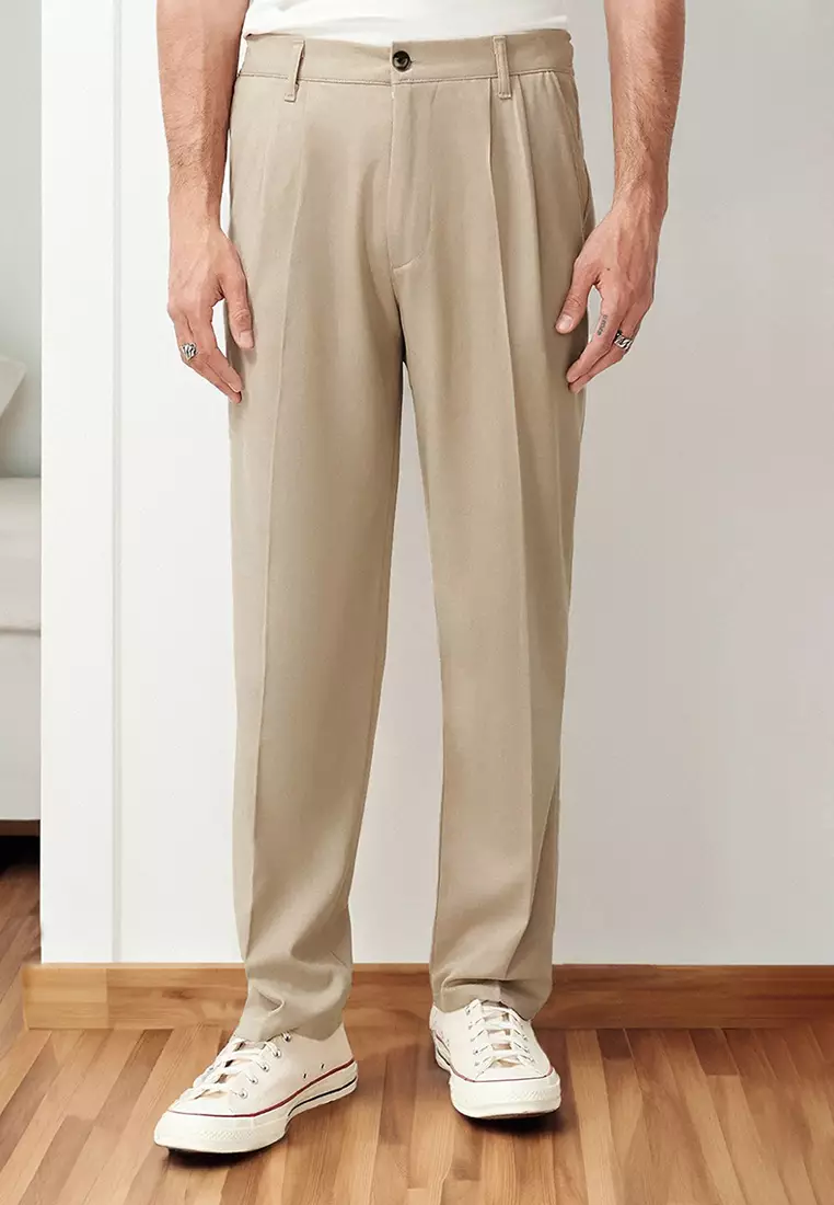 Beige Pleated Classic Baggy Fit Fabric Trousers TMNSS24PL00024